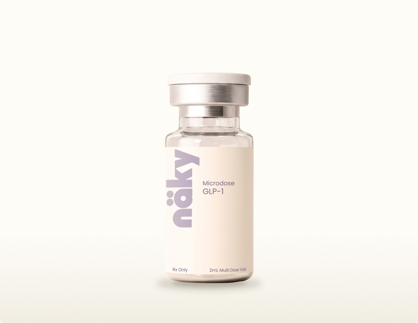 Compounded microdose semaglutide multi-dose vial on a warm neutral background