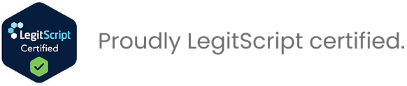 LegitScript certification logo with text 'Proudly LegitScript certified.'