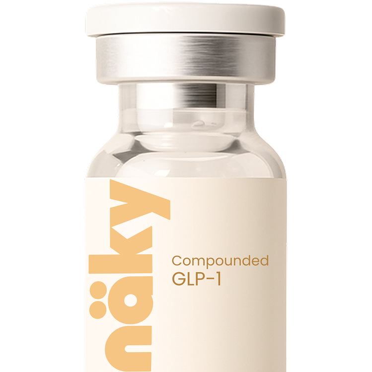 Näky compounded GLP-1 vial on a white background